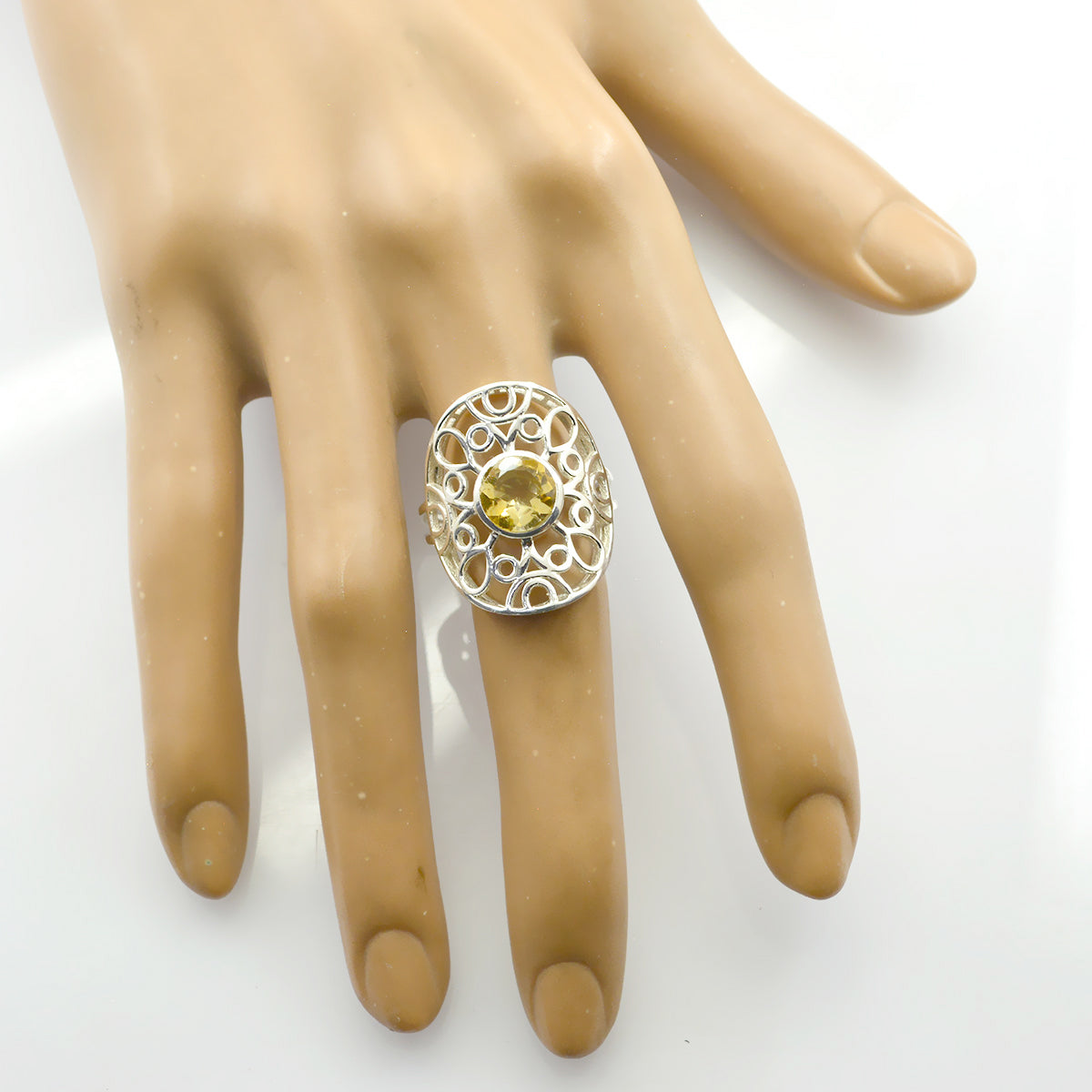 Citrine Solitaire Middle Eastern Sterling Silver Yellow Gems Classic Filigree Ring Jewelry