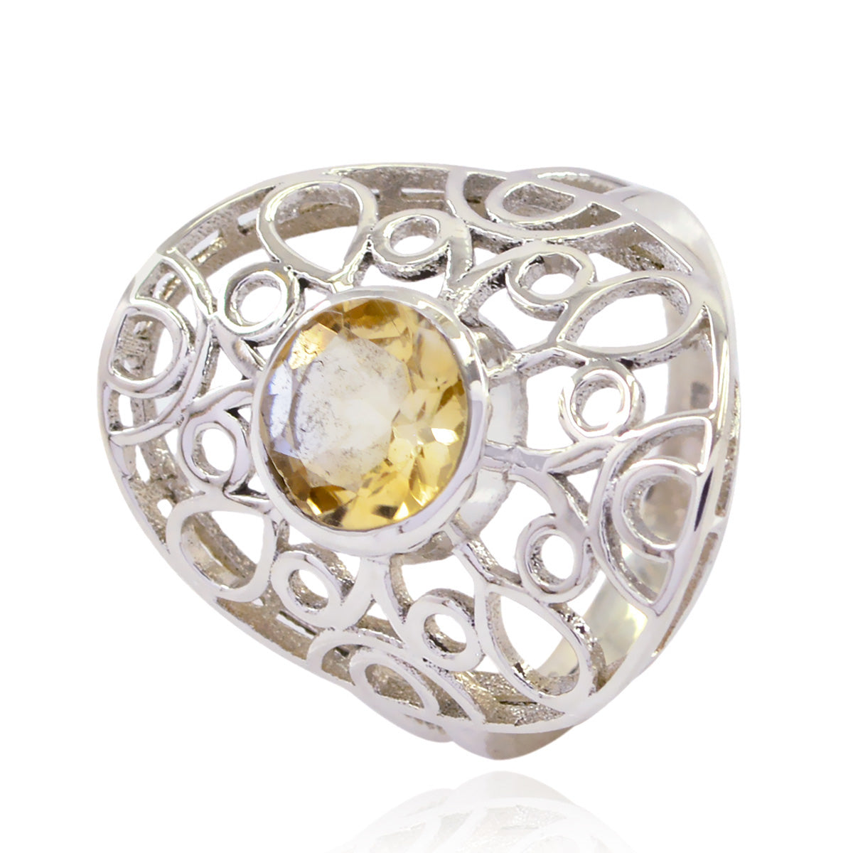 Citrine Solitaire Middle Eastern Sterling Silver Yellow Gems Classic Filigree Ring Jewelry