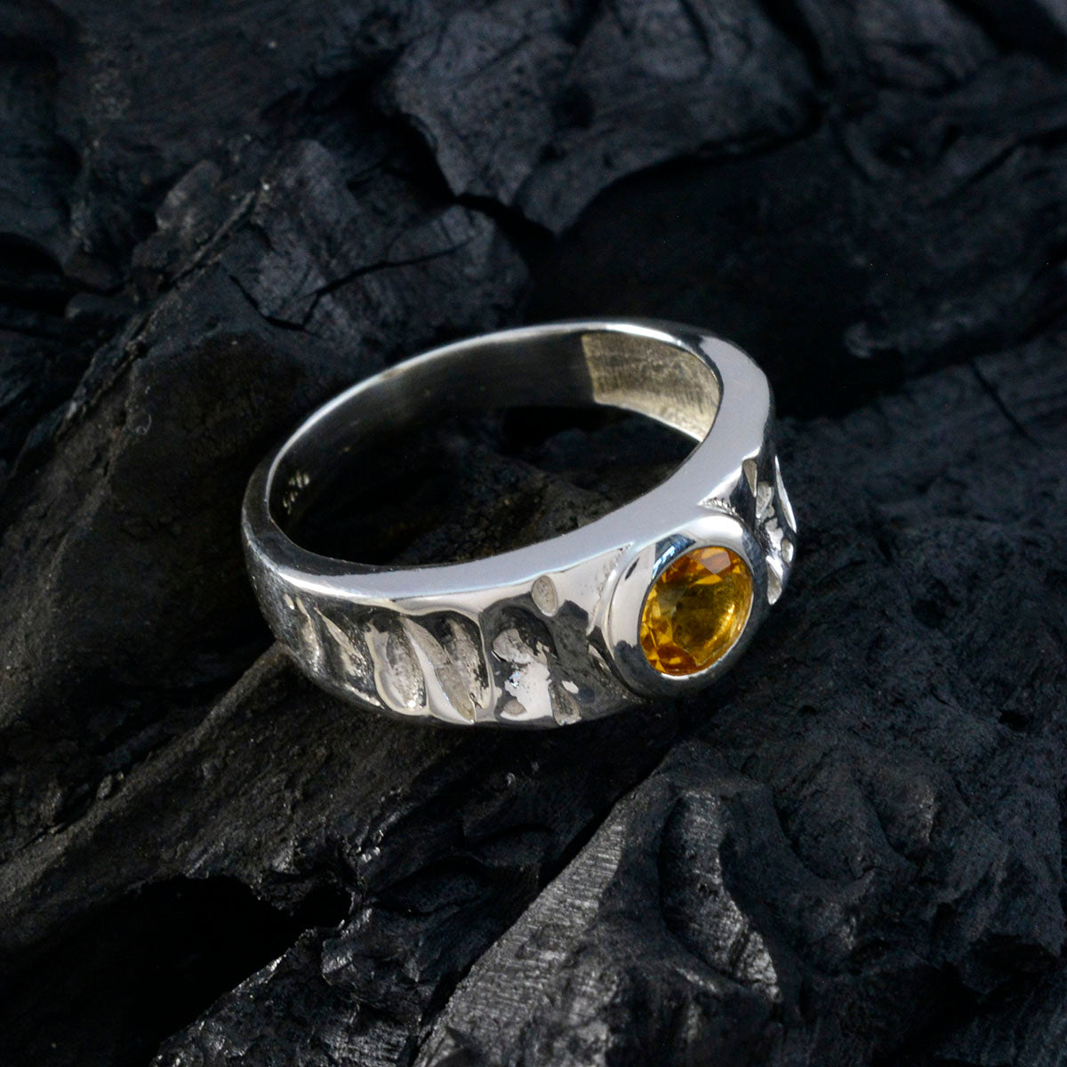 Citrine Solitaire African Silver Yellow Gems Mid weight Graceful Ring Jewellery