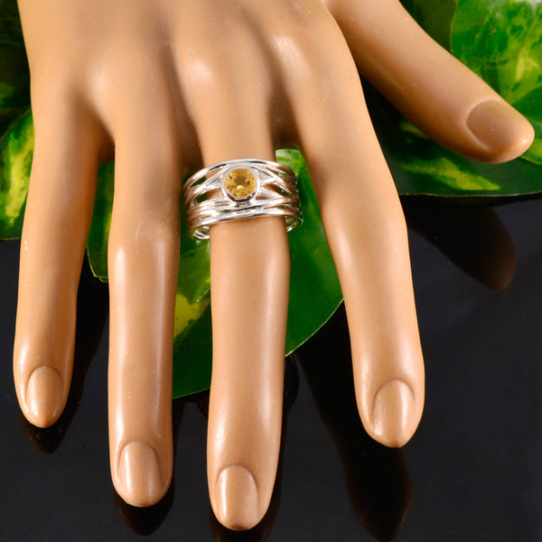Citrine Solitaire Middle Eastern 92.5 Silver Yellow Gemstone Eye catching Rope Wire Band Jewelry