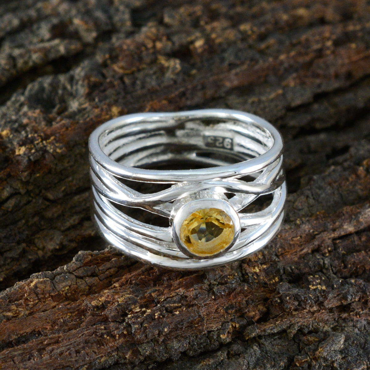 Citrine Solitaire Middle Eastern 92.5 Silver Yellow Gemstone Eye catching Rope Wire Band Jewelry