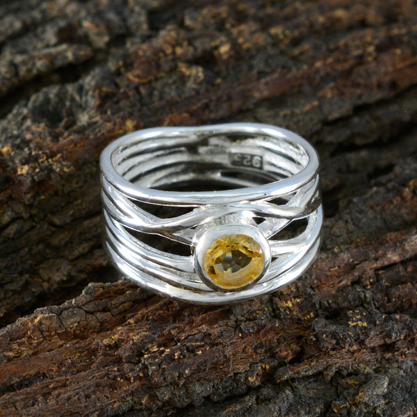 Citrine Solitaire Middle Eastern 92.5 Silver Yellow Gemstone Eye catching Rope Wire Band Jewelry