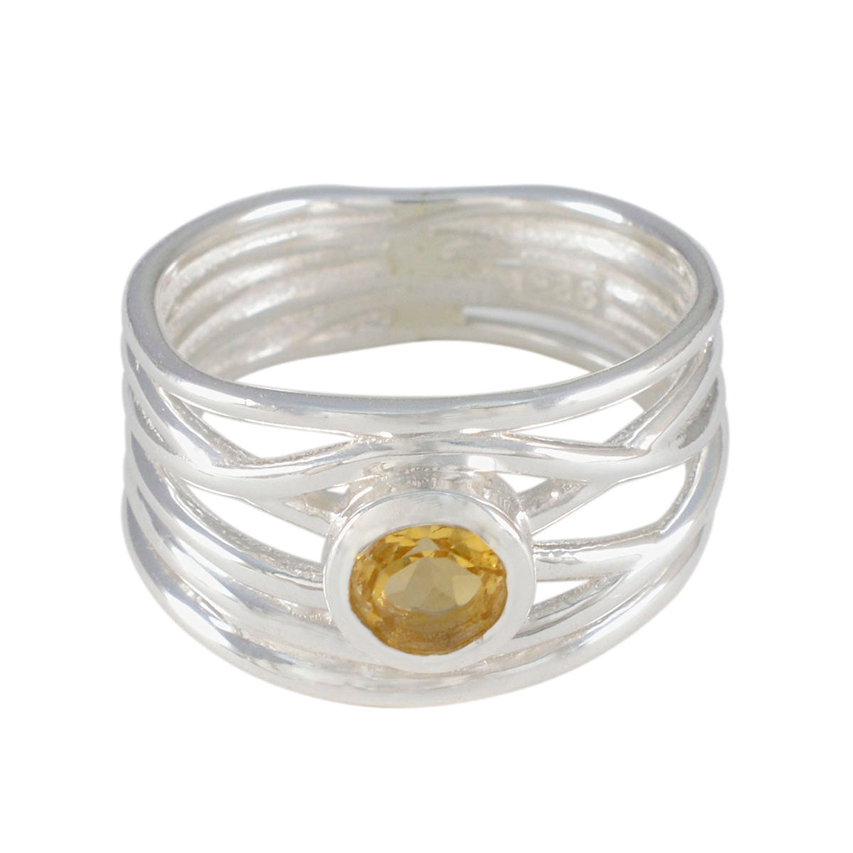 Citrine Solitaire Middle Eastern 92.5 Silver Yellow Gemstone Eye catching Rope Wire Band Jewelry