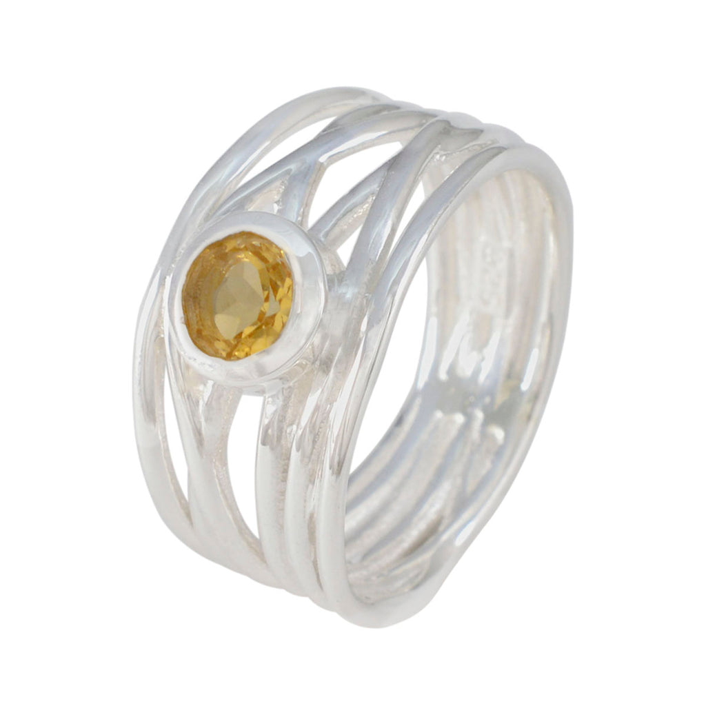 Citrine Solitaire Middle Eastern 92.5 Silver Yellow Gemstone Eye catching Rope Wire Band Jewelry