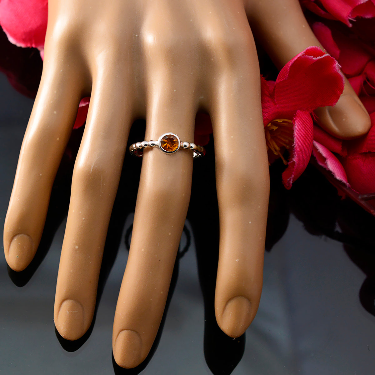 Citrine Solitaire Moroccan 925 Sterling Silver Yellow Gemstones Slim Feminine Ring Jewelry