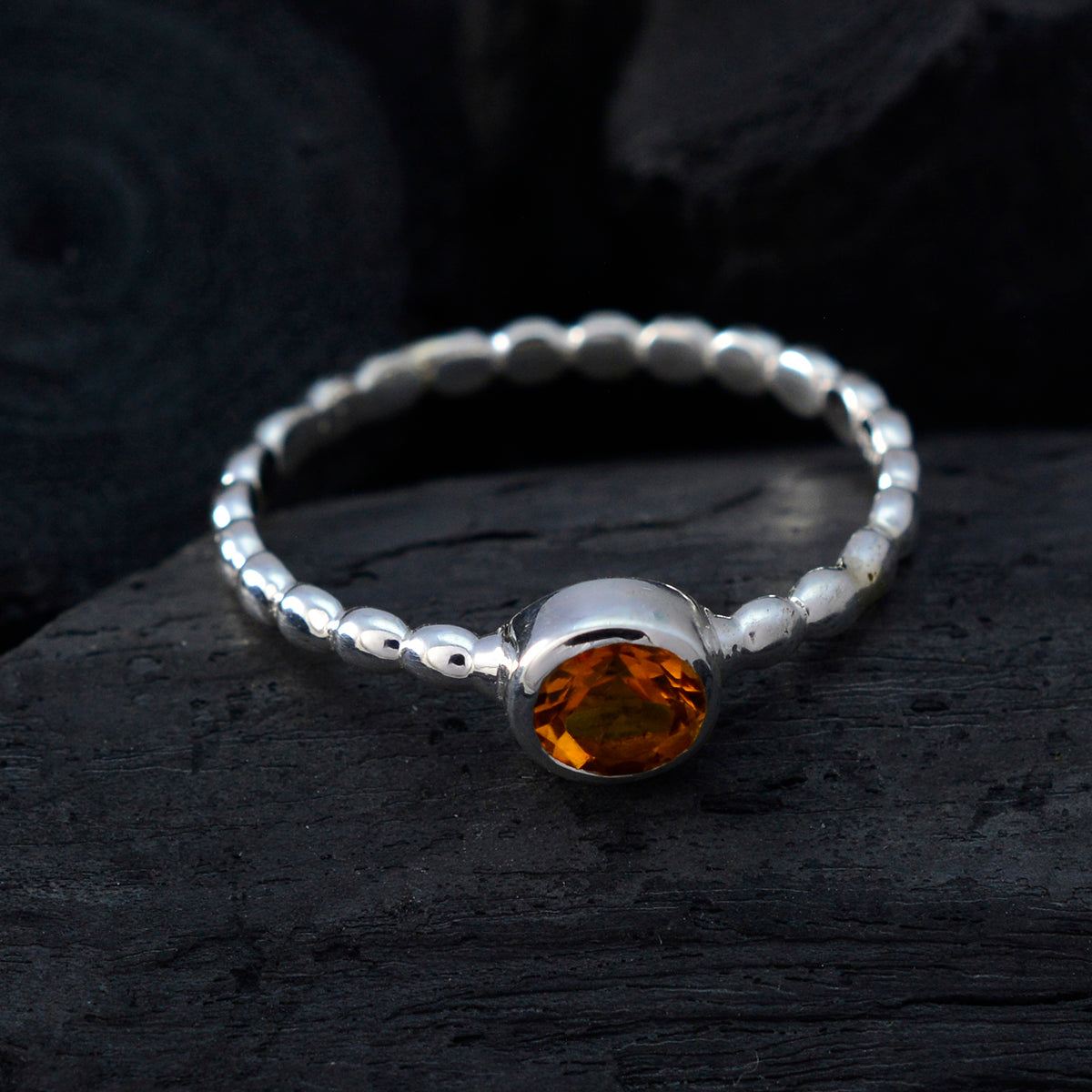 Citrine Solitaire Moroccan 925 Sterling Silver Yellow Gemstones Slim Feminine Ring Jewelry