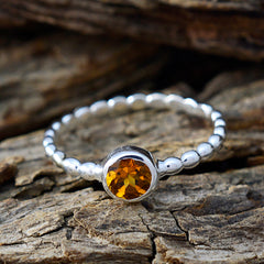 Citrine Solitaire Moroccan 925 Sterling Silver Yellow Gemstones Slim Feminine Ring Jewelry