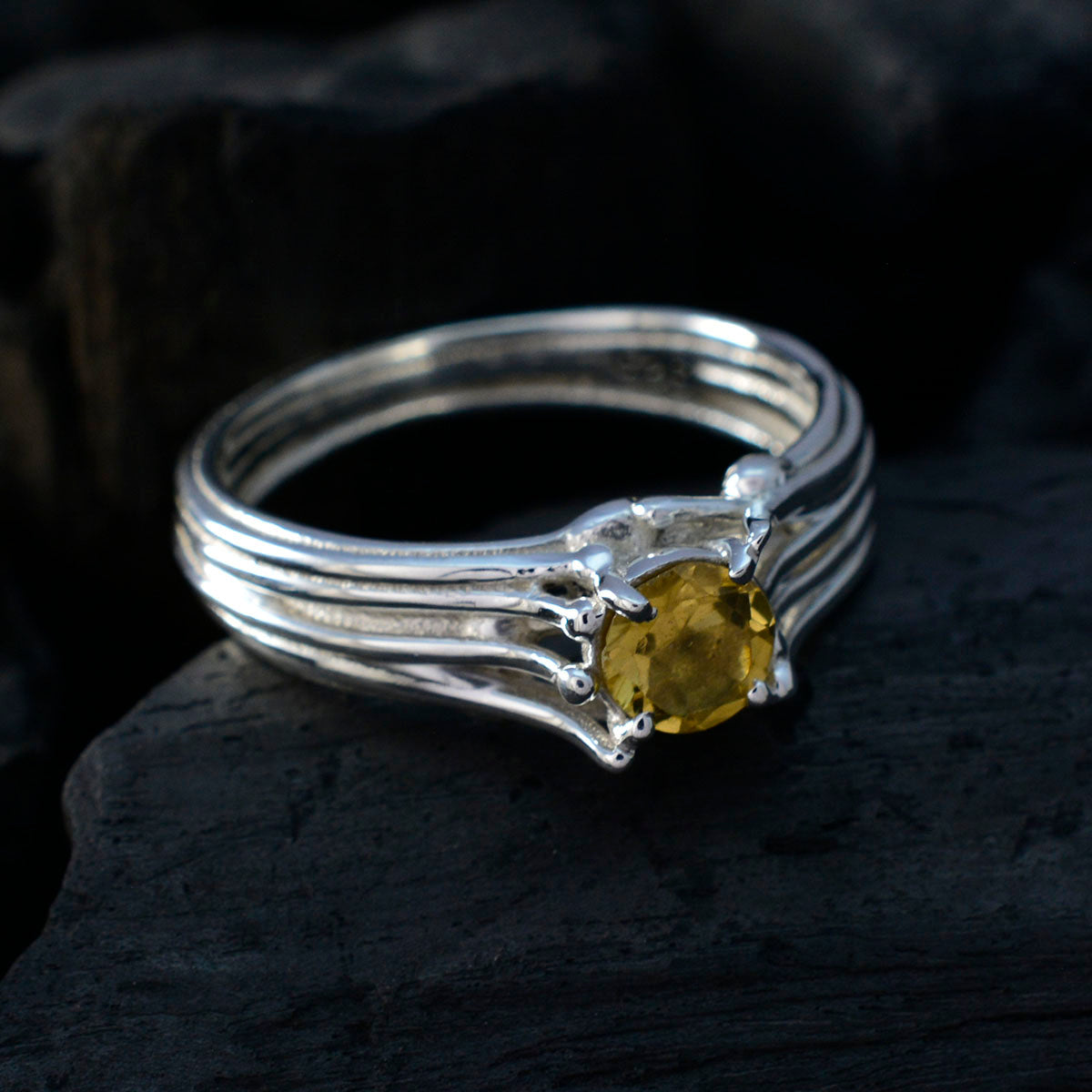 Citrine Solitaire Egyptian Sterling Silver Yellow Gemstones Classic Graceful Ring Jewelry