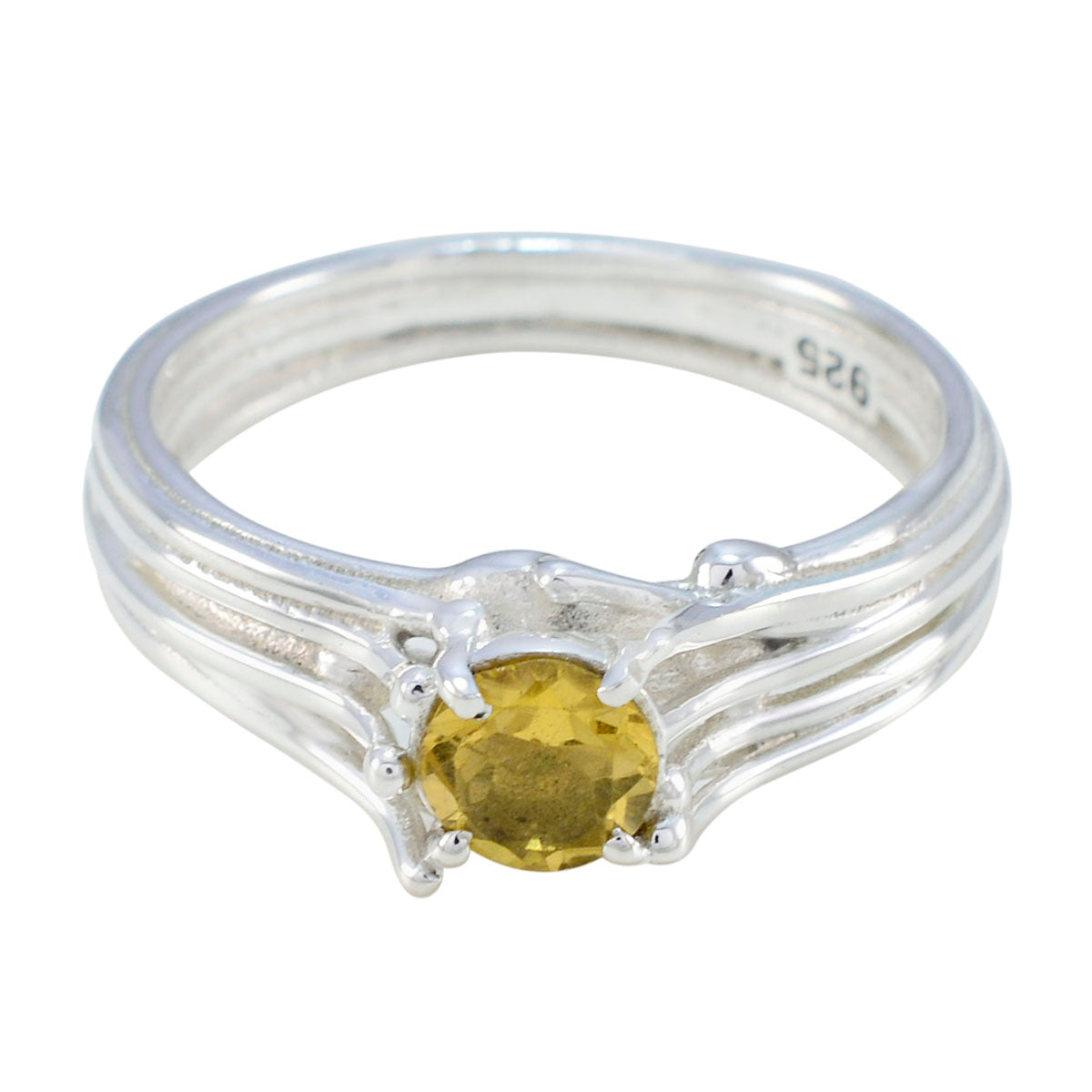 Citrine Solitaire Egyptian Sterling Silver Yellow Gemstones Classic Graceful Ring Jewelry Hoofdafbeelding