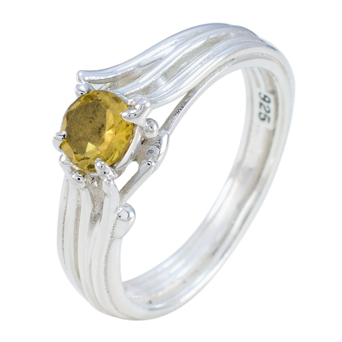 Citrine Solitaire Egyptian Sterling Silver Yellow Gemstones Classic Graceful Ring Jewelry