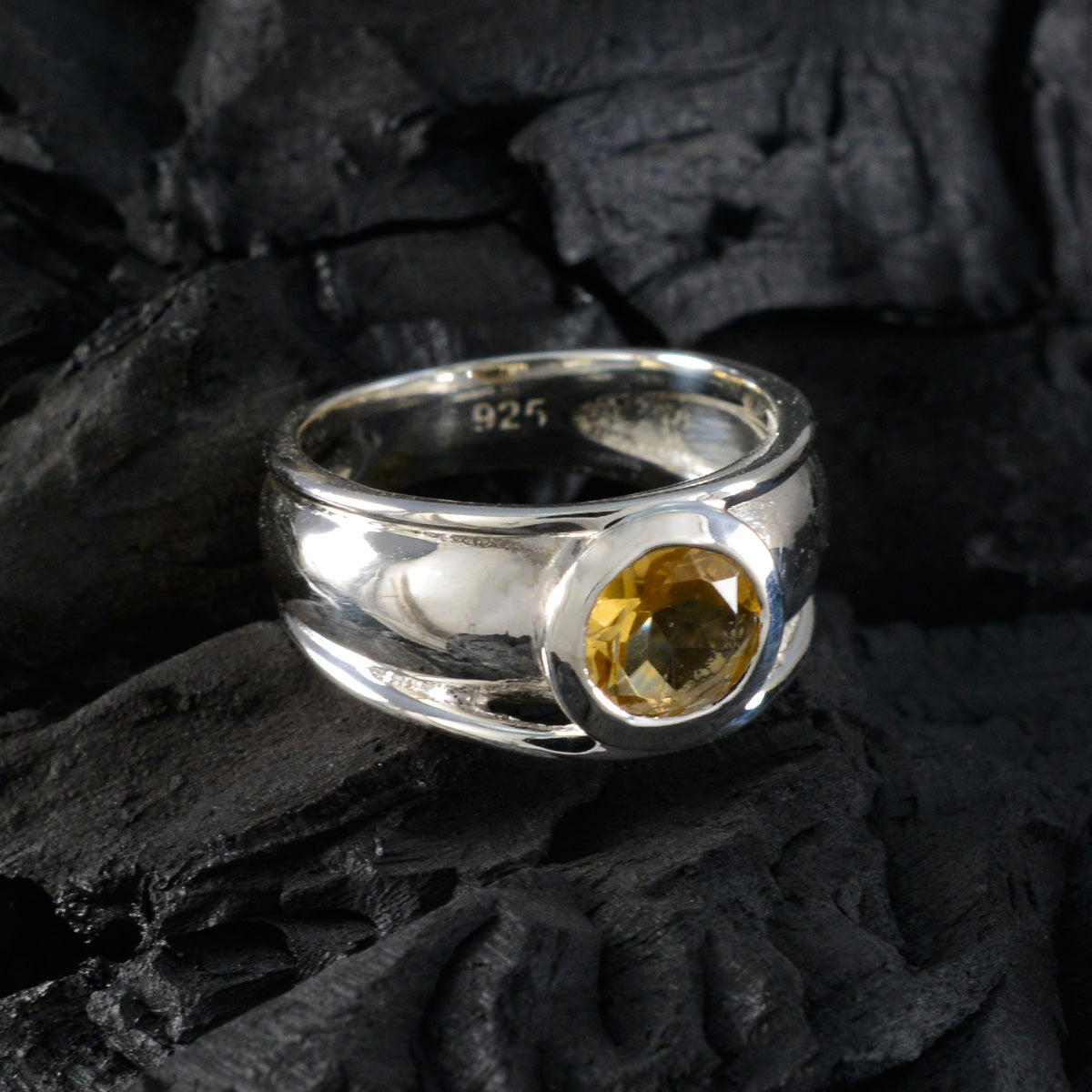 Citrine Solitaire German Silver Yellow Gemstones Classic Romantic Ring Jewellery