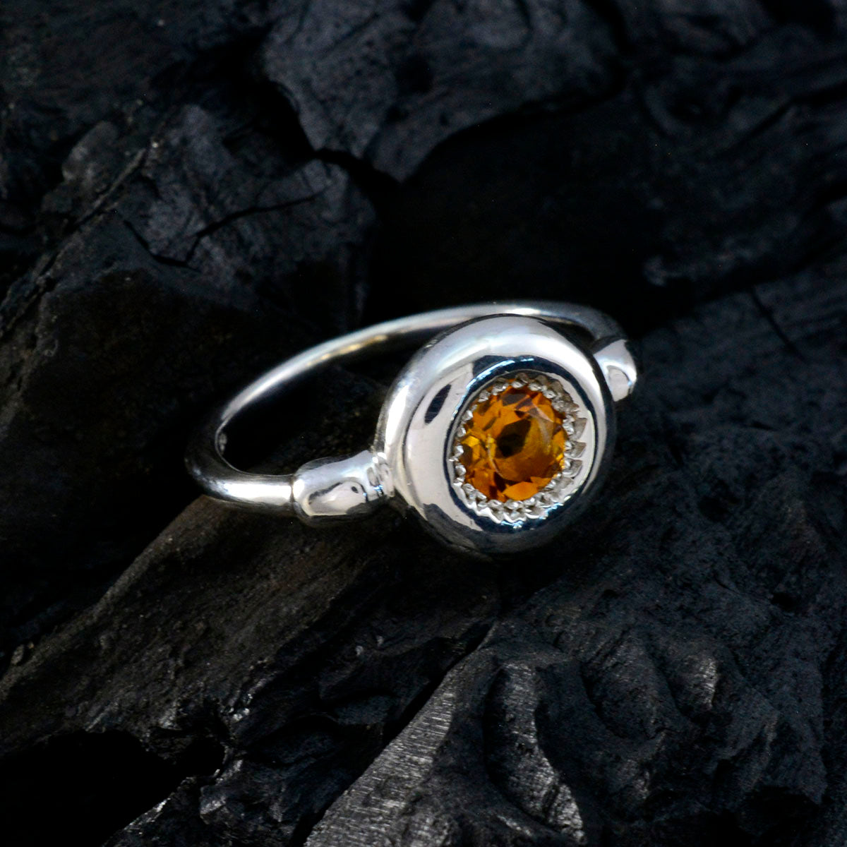 Citrine Solitaire Japanese Sterling Silver Yellow Gems Whisper thin Glamorous Ring Jewellery