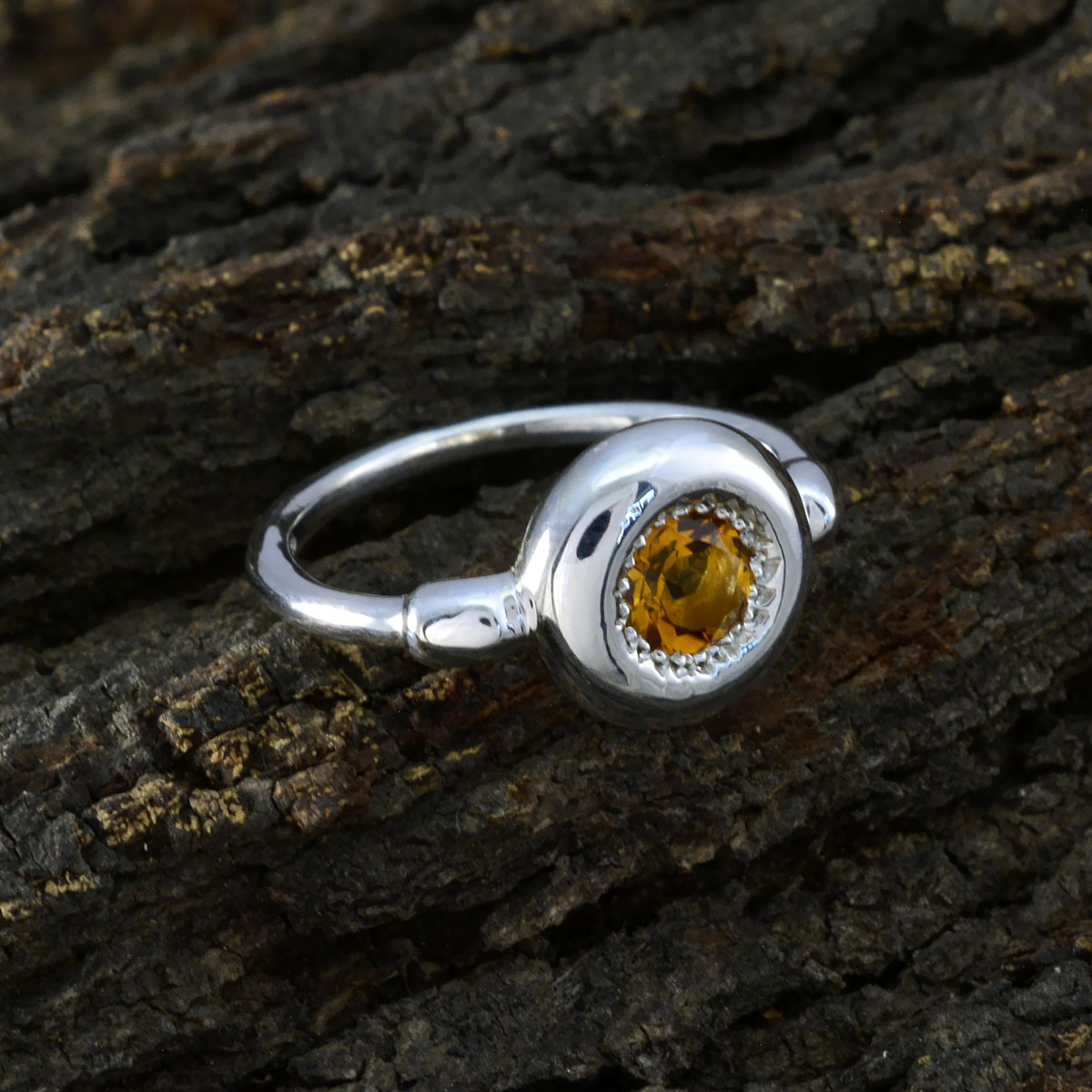 Citrine Solitaire Japanese Sterling Silver Yellow Gems Whisper thin Glamorous Ring Jewellery
