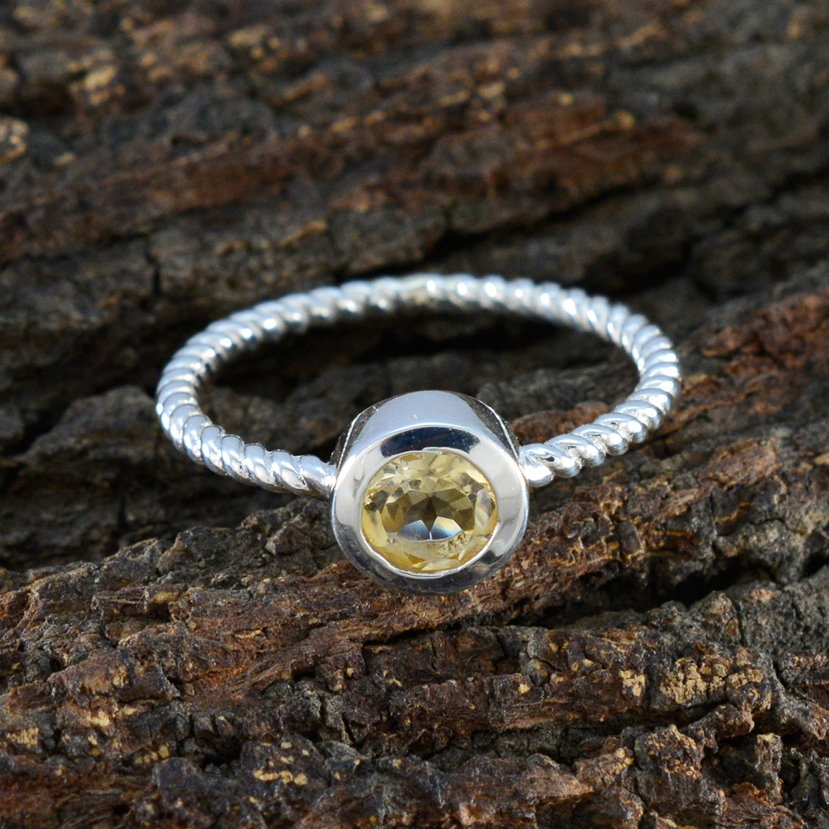 Citrine Solitaire Japanese 925 Silver Yellow Gemstone Delicate Romantic Ring Jewelry