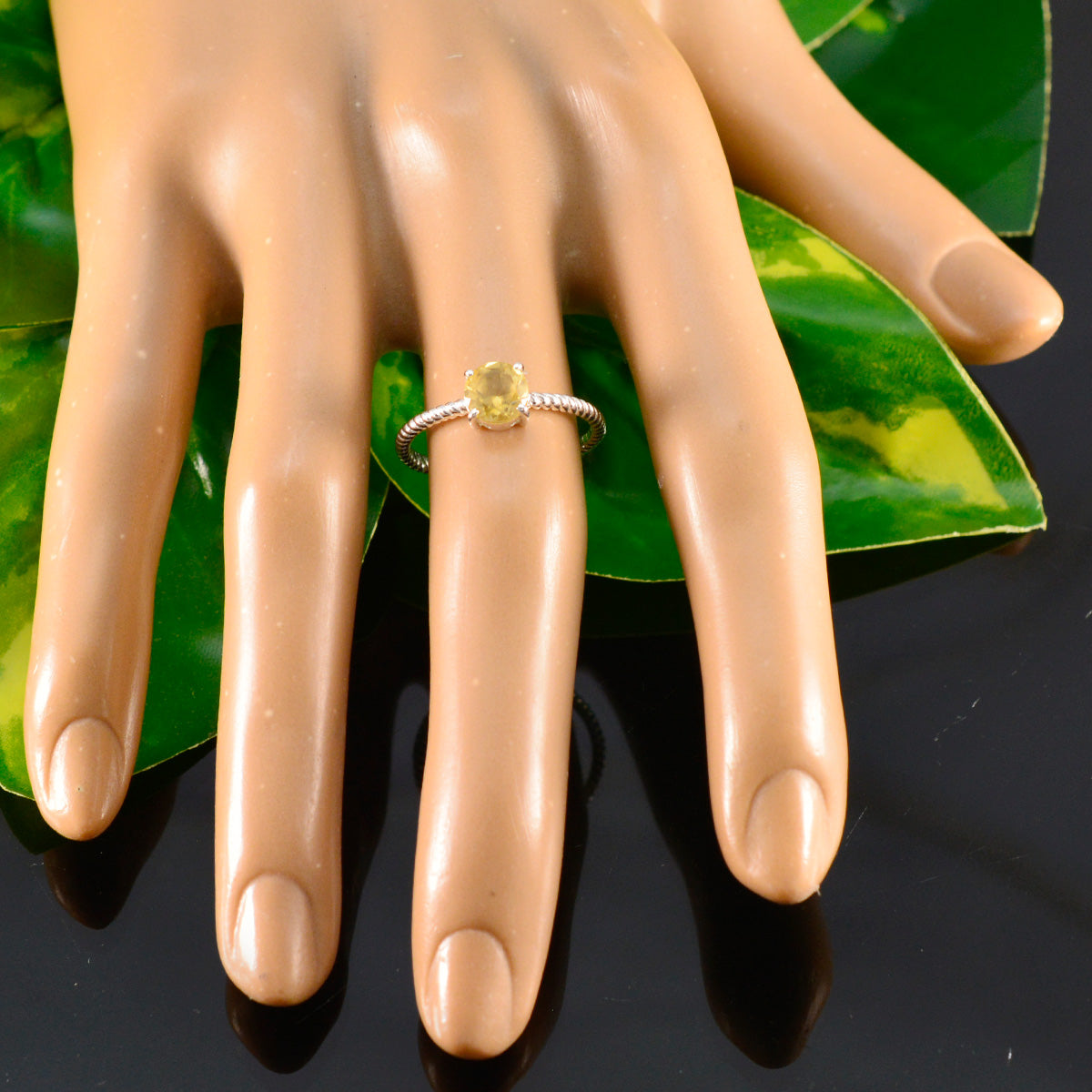 Citrine Solitaire Turkish Silver Yellow Gemstones Delicate Twist Ring Jewellery