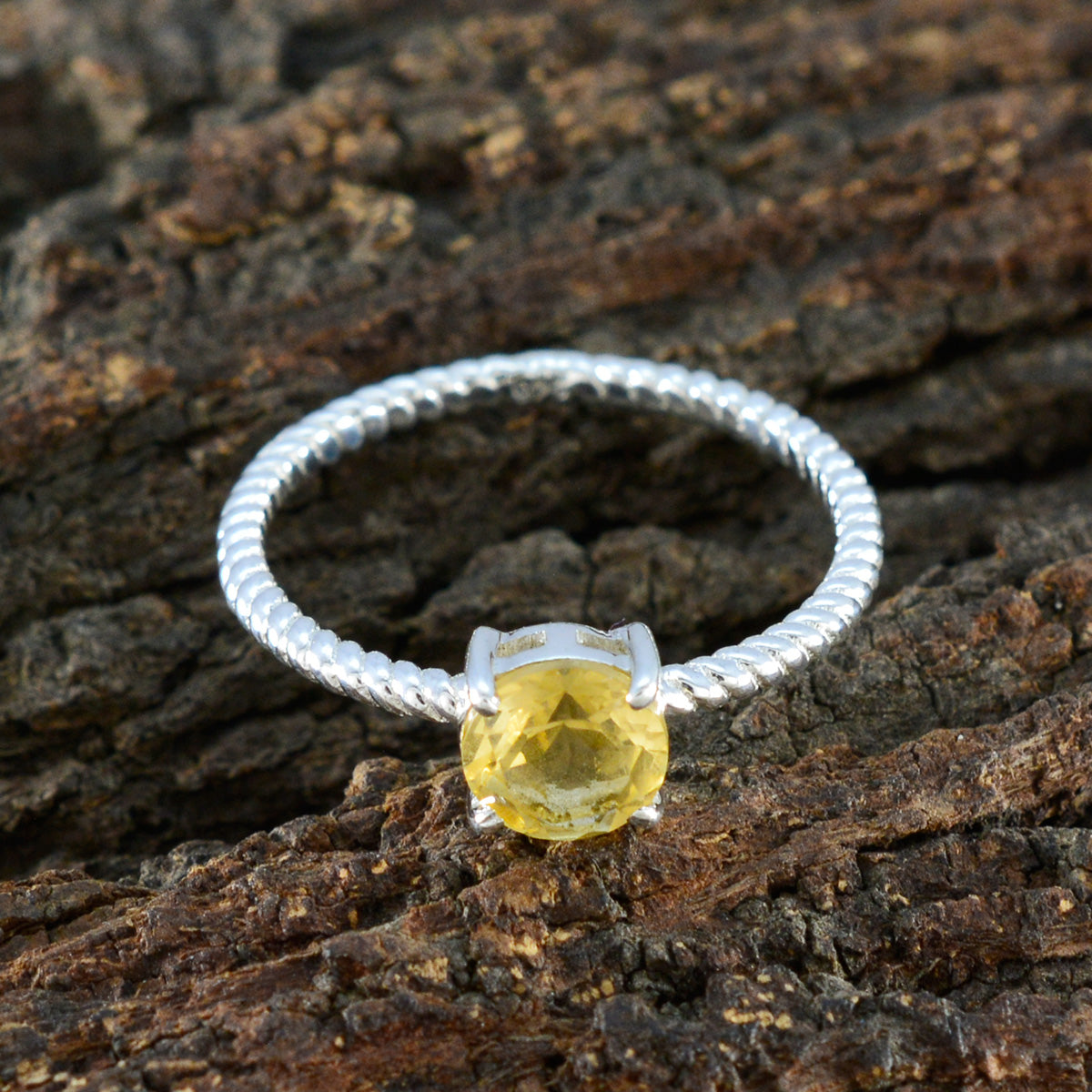 Citrine Solitaire Turkish Silver Yellow Gemstones Delicate Twist Ring Jewellery