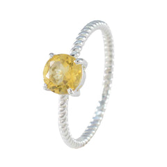 Citrine Solitaire Turkish Silver Yellow Gemstones Delicate Twist Ring Jewellery