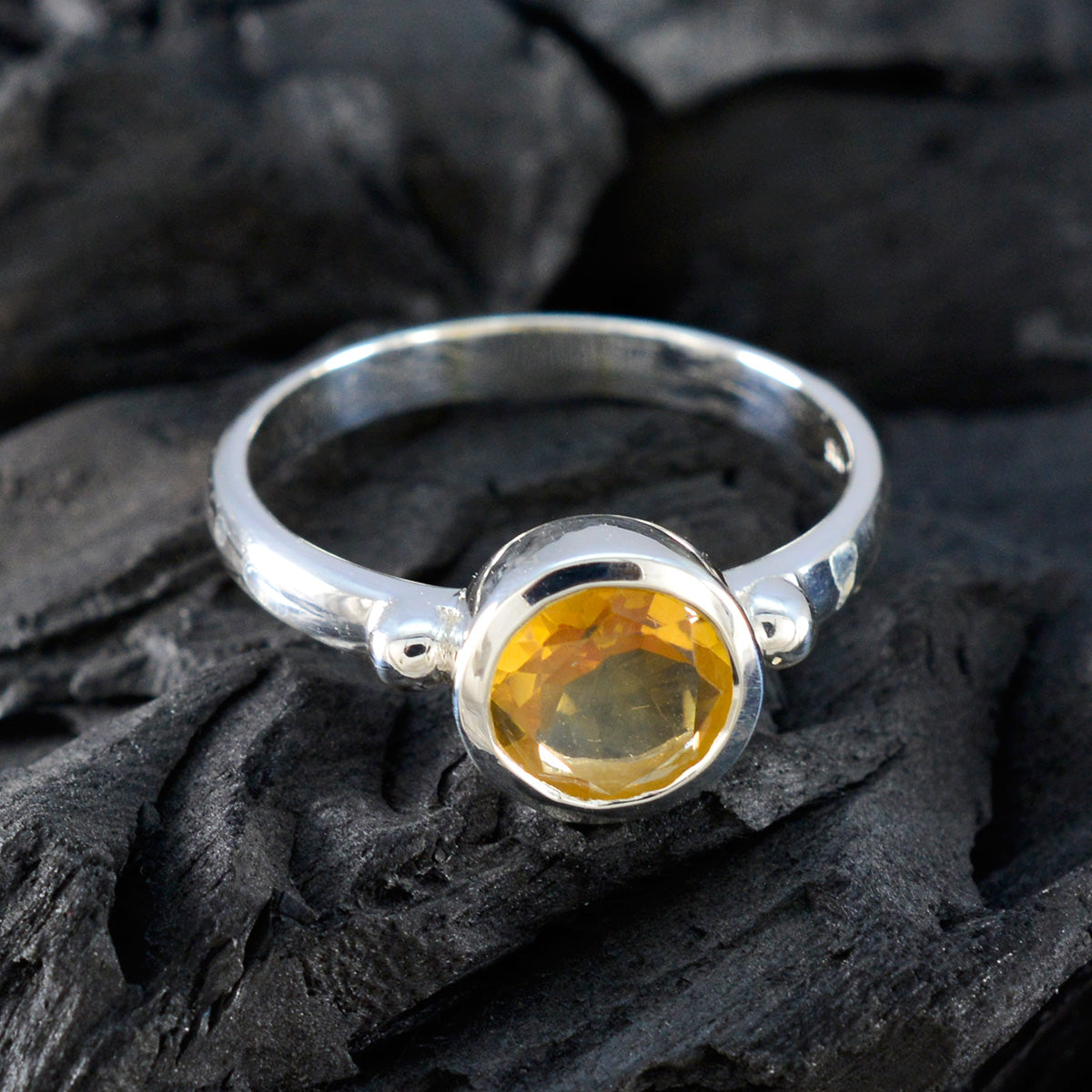 Citrine Solitaire Moroccan 925 Sterling Silver Yellow Gems Slim Luxurious Ring Jewelry