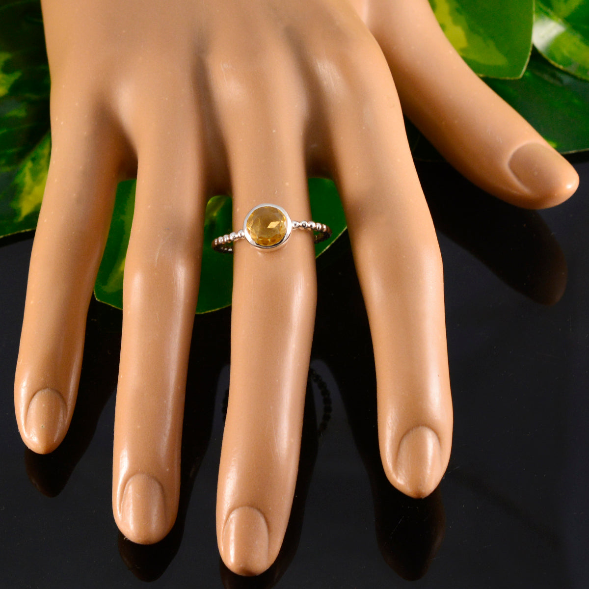 Citrine Solitaire Japanese Silver Yellow Gemstones Delicate Twist Ring Jewellery