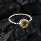 Citrine Solitaire Japanese Silver Yellow Gemstones Delicate Twist Ring Jewellery