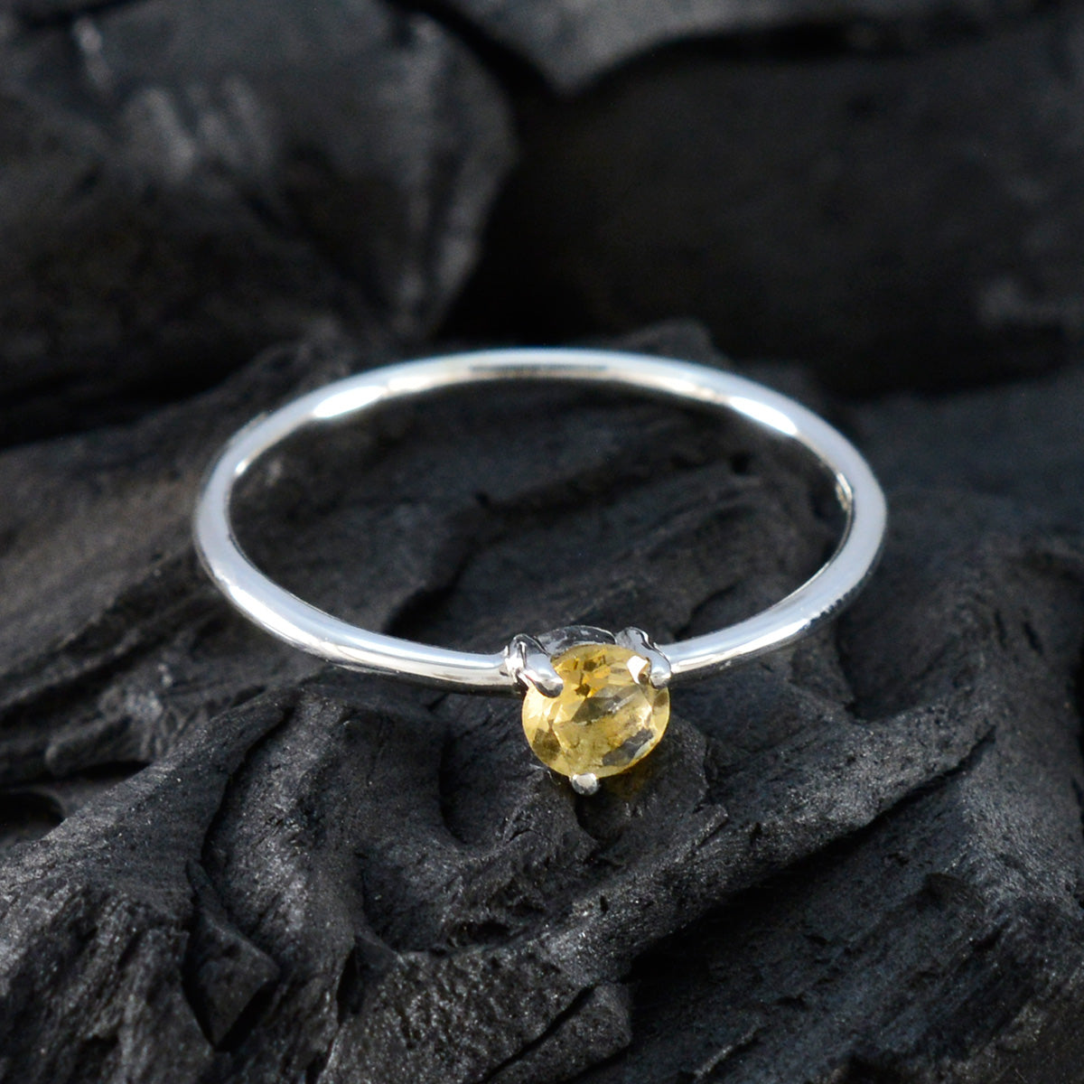 Citrine Solitaire American 925 Sterling Silver Yellow Gemstone Minimalist Feminine Ring Jewellery