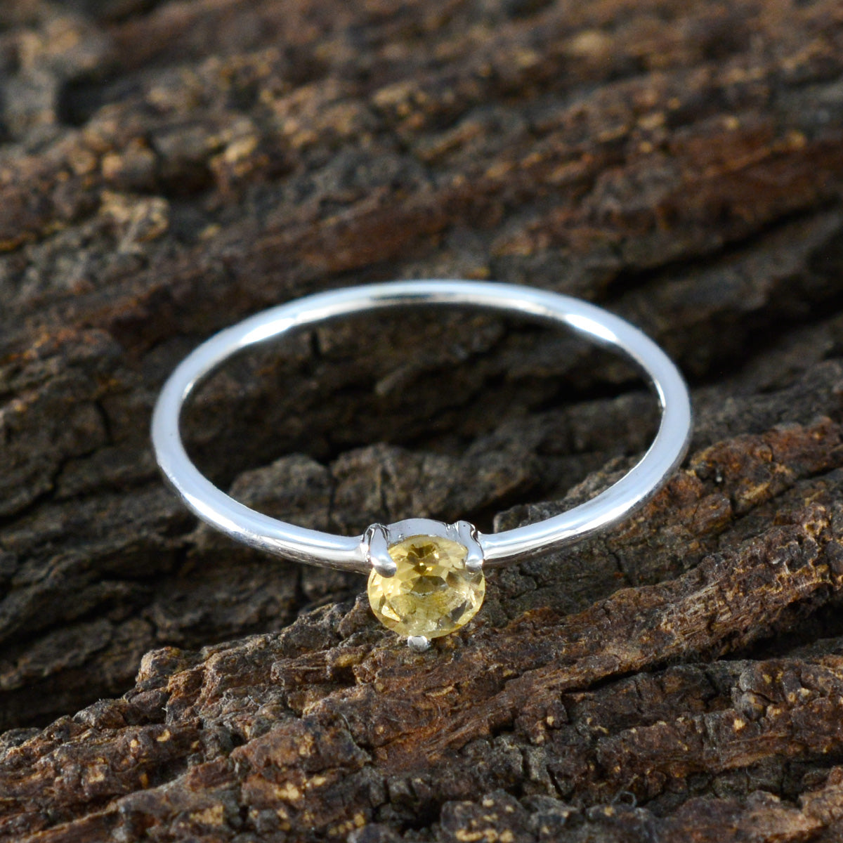 Citrine Solitaire American 925 Sterling Silver Yellow Gemstone Minimalist Feminine Ring Jewellery