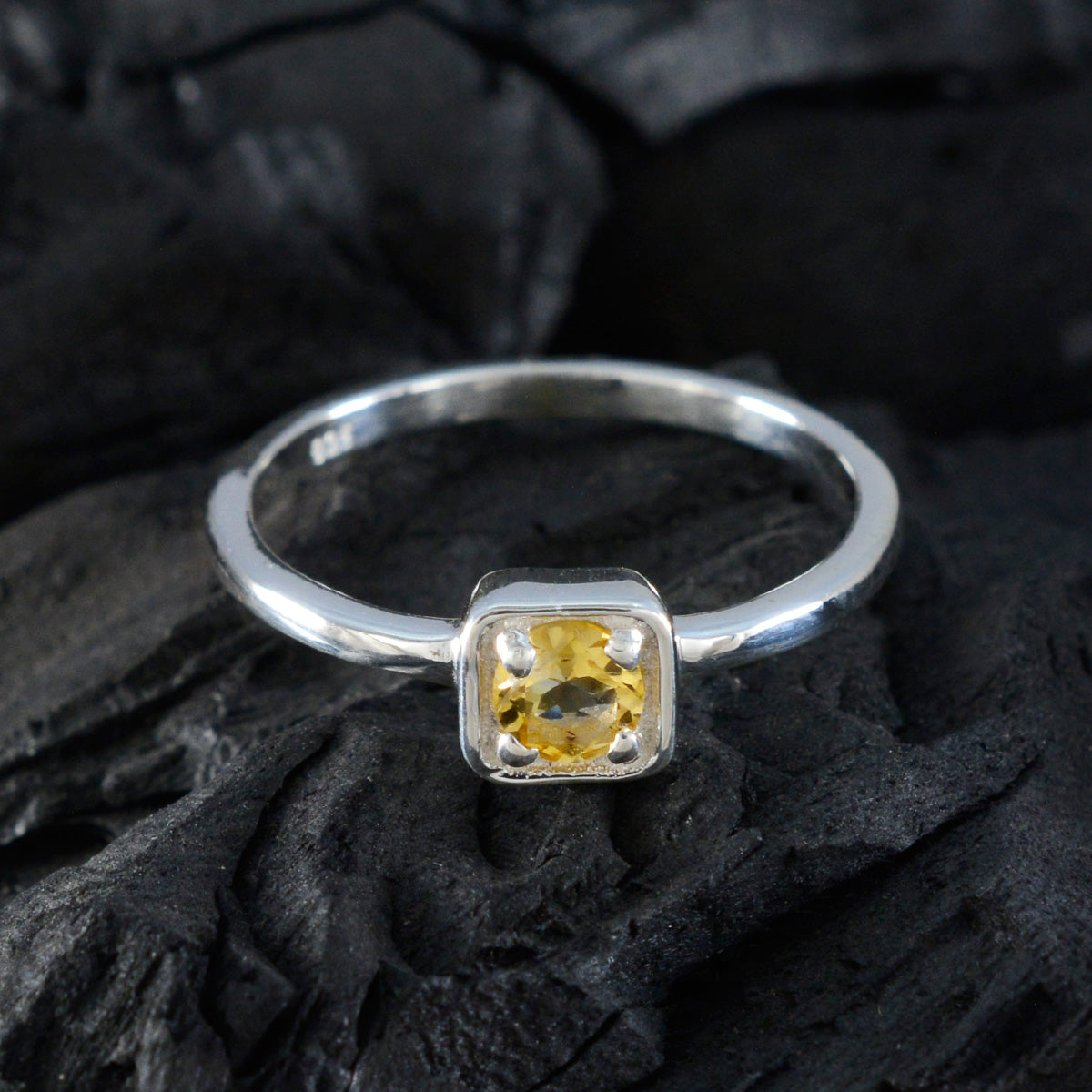 Citrine Solitaire Korean 925 Sterling Silver Yellow Gemstone Delicate Luxurious Ring Jewelry