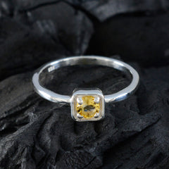 Citrine Solitaire Korean 925 Sterling Silver Yellow Gemstone Delicate Luxurious Ring Jewelry