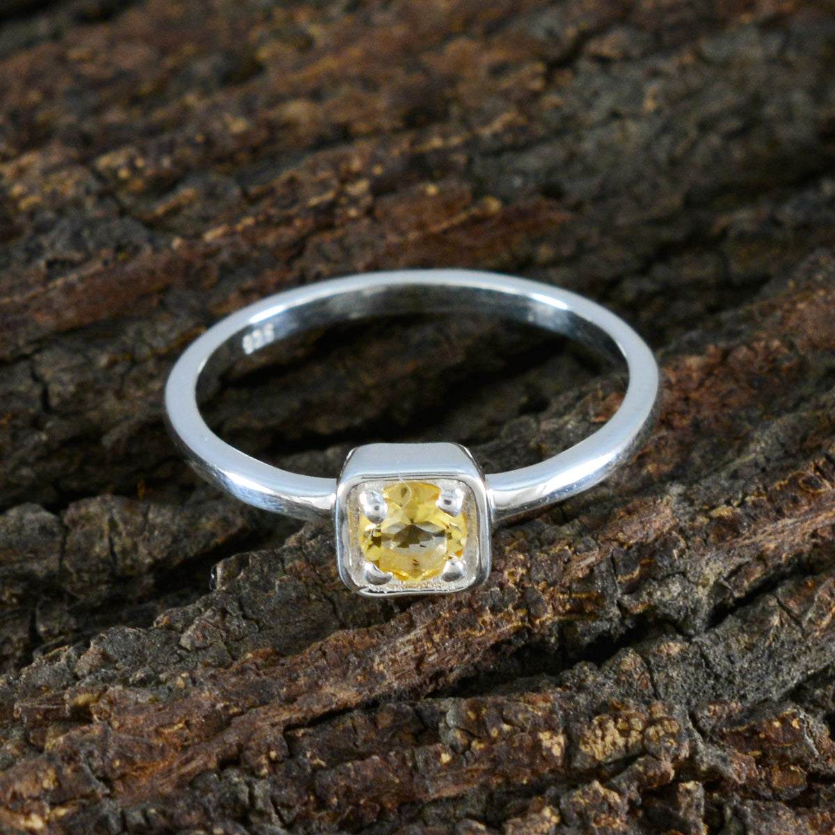 Citrine Solitaire Korean 925 Sterling Silver Yellow Gemstone Delicate Luxurious Ring Jewelry