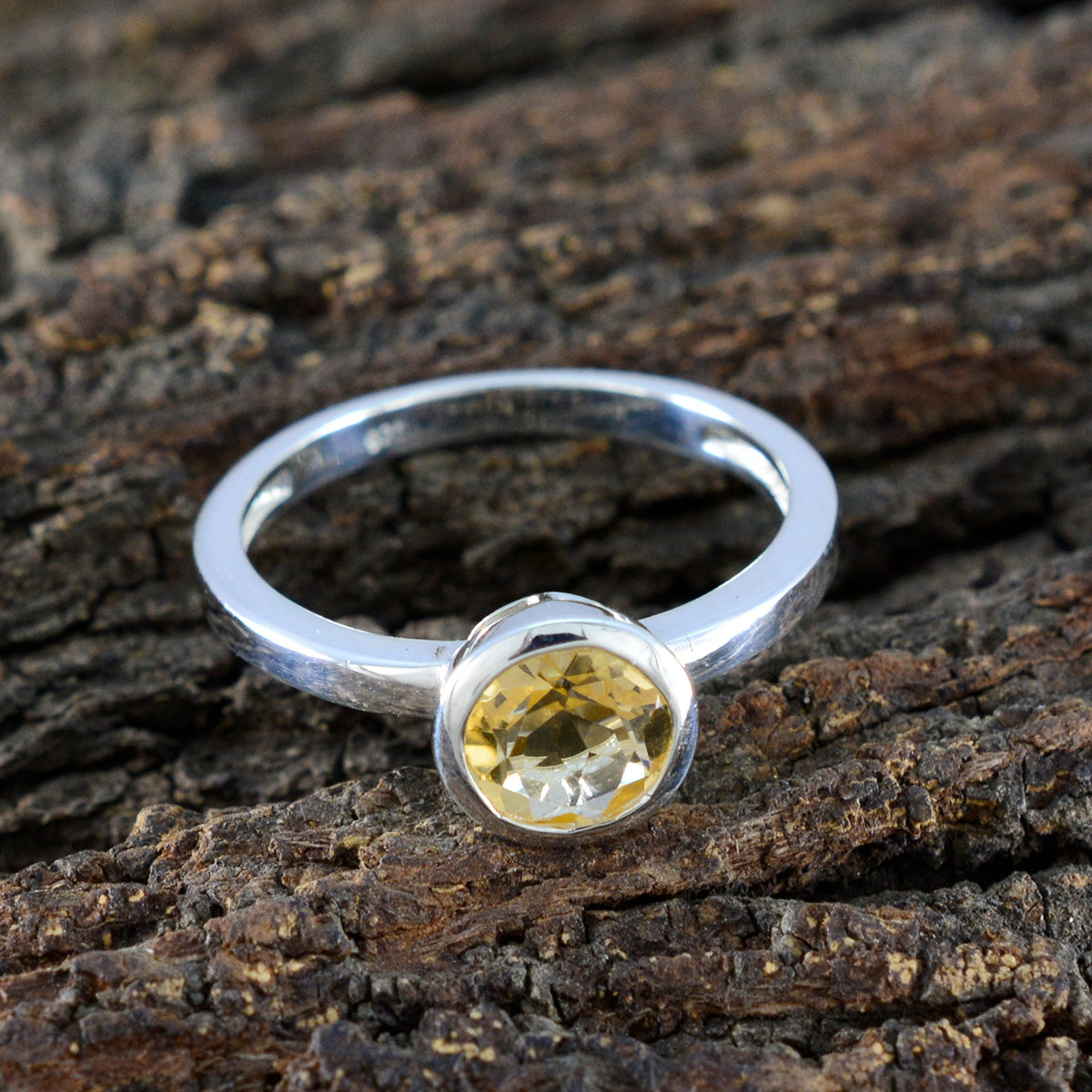 Citrine Solitaire Korean Sterling Silver Yellow Gems Dainty Trendy Ring Jewellery