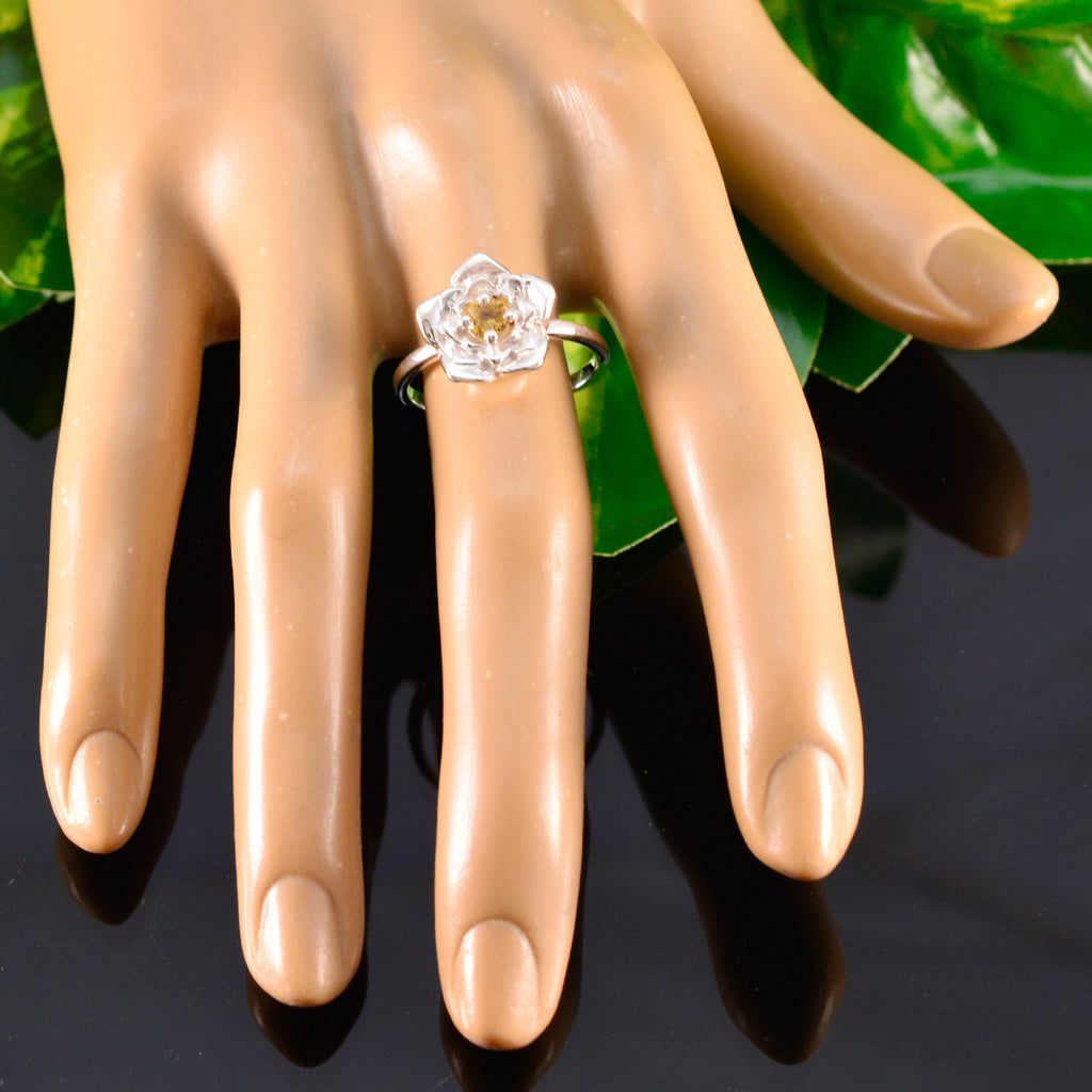 Citrine Solitaire Moroccan 925 Sterling Silver Yellow Gems Tiny Floral Ring Jewellery