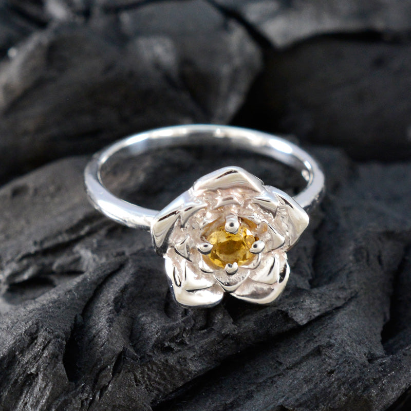 Citrine Solitaire Moroccan 925 Sterling Silver Yellow Gems Tiny Floral Ring Jewellery