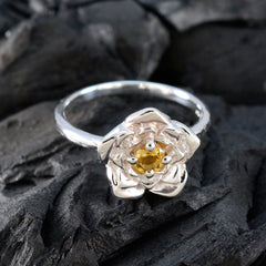 Citrine Solitaire Moroccan 925 Sterling Silver Yellow Gems Tiny Floral Ring Jewellery