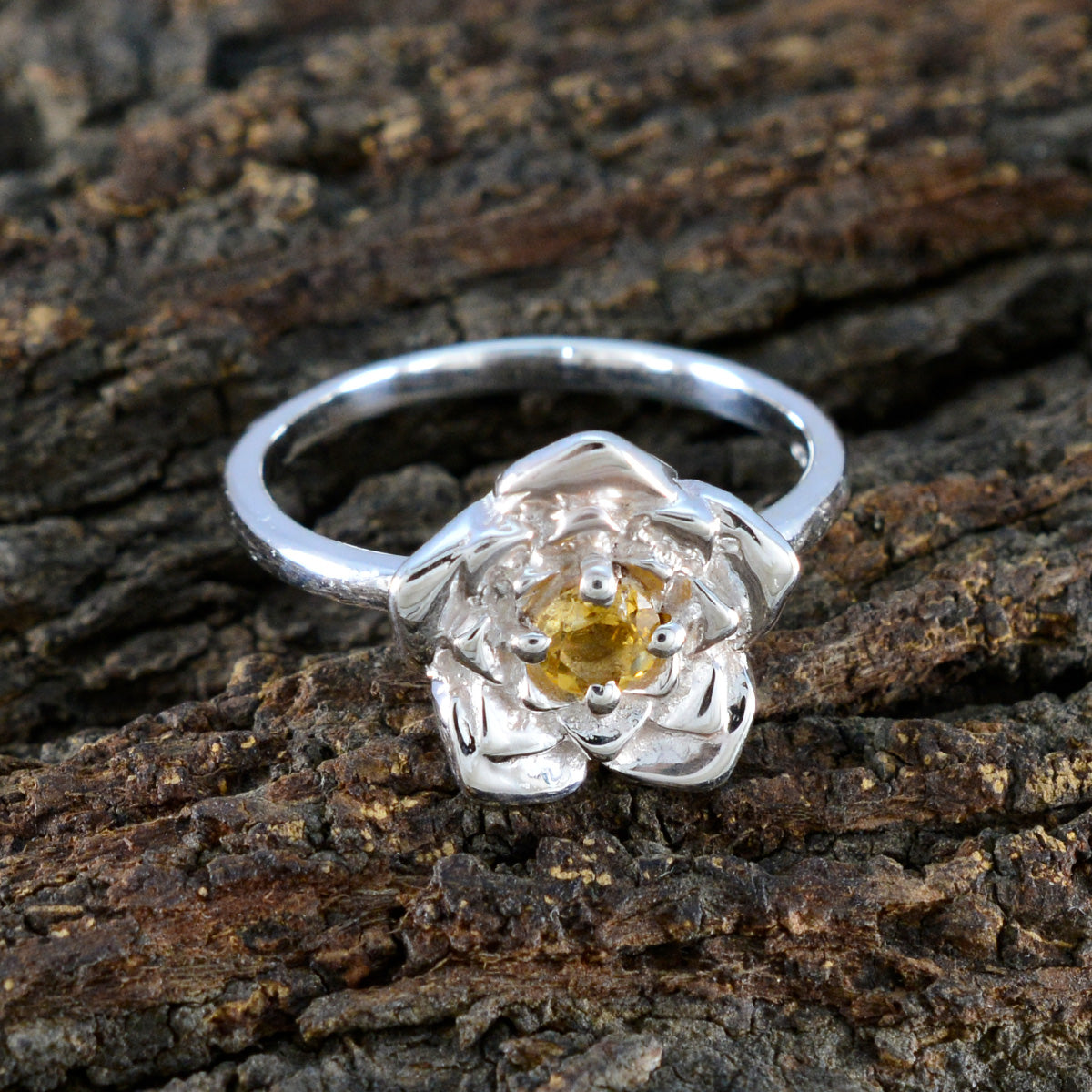 Citrine Solitaire Moroccan 925 Sterling Silver Yellow Gems Tiny Floral Ring Jewellery