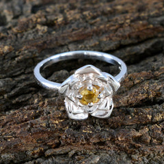 Citrine Solitaire Moroccan 925 Sterling Silver Yellow Gems Tiny Floral Ring Jewellery