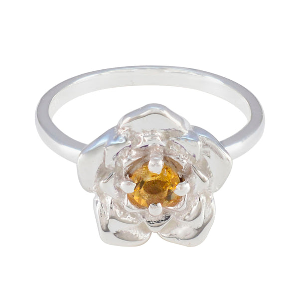 Citrine Solitaire Moroccan 925 Sterling Silver Yellow Gems Tiny Floral Ring Jewellery