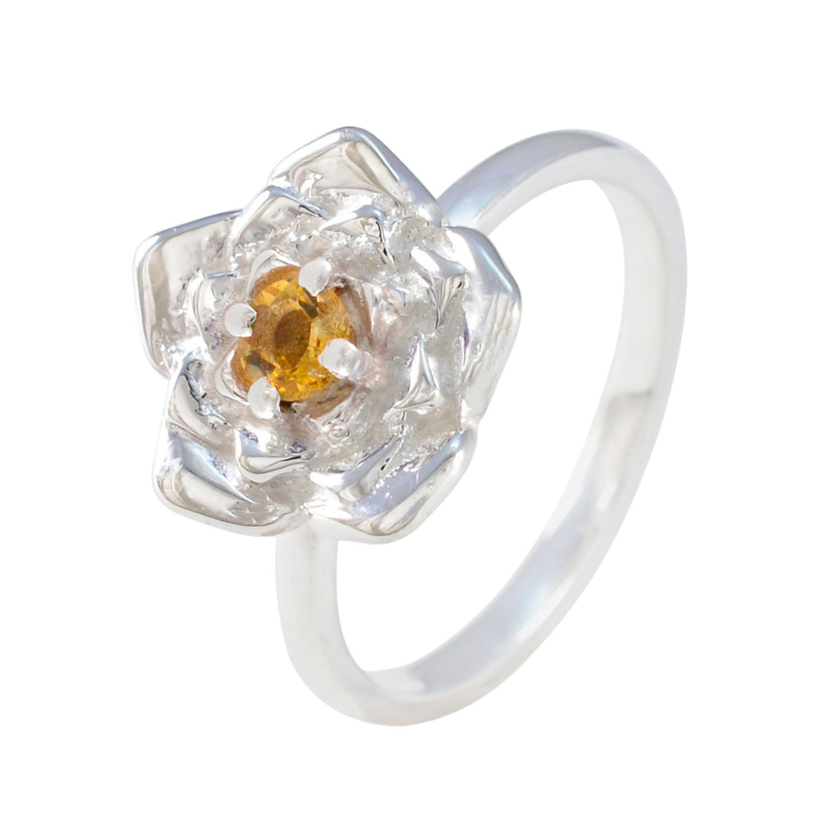 Citrine Solitaire Moroccan 925 Sterling Silver Yellow Gems Tiny Floral Ring Jewellery