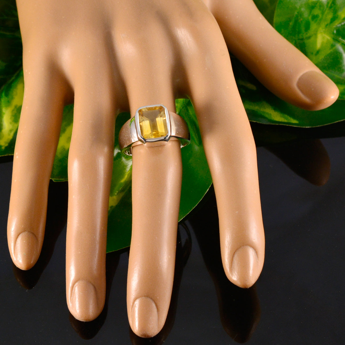 Citrine Solitaire Egyptian Sterling Silver Yellow Gemstones Eye catching Modern Ring Jewelry