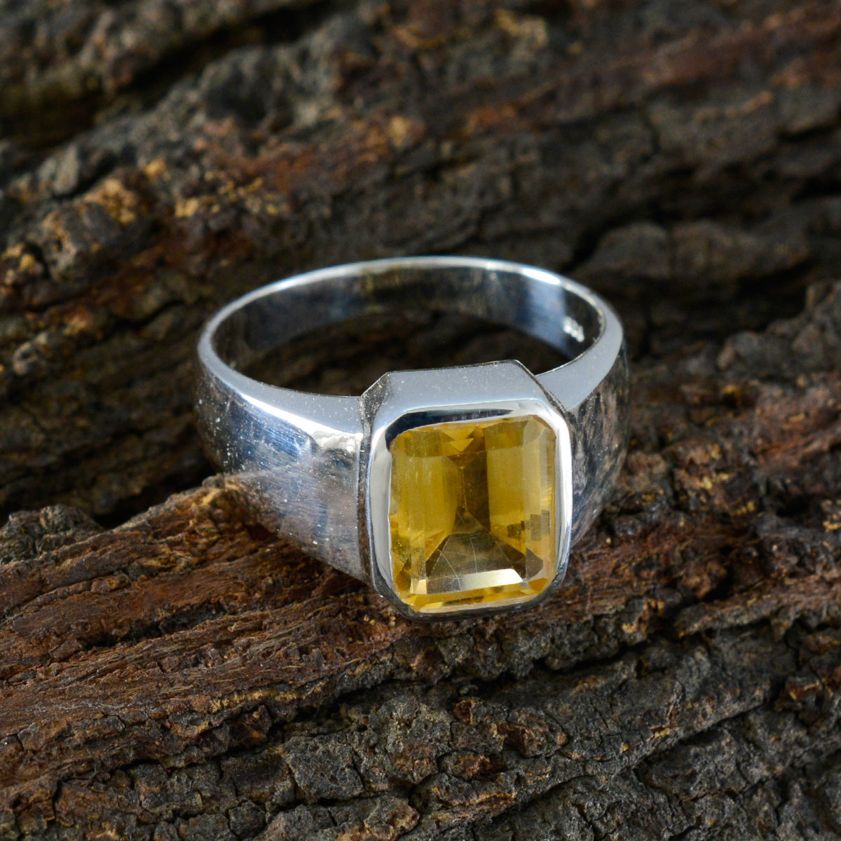 Citrine Solitaire Egyptian Sterling Silver Yellow Gemstones Eye catching Modern Ring Jewelry