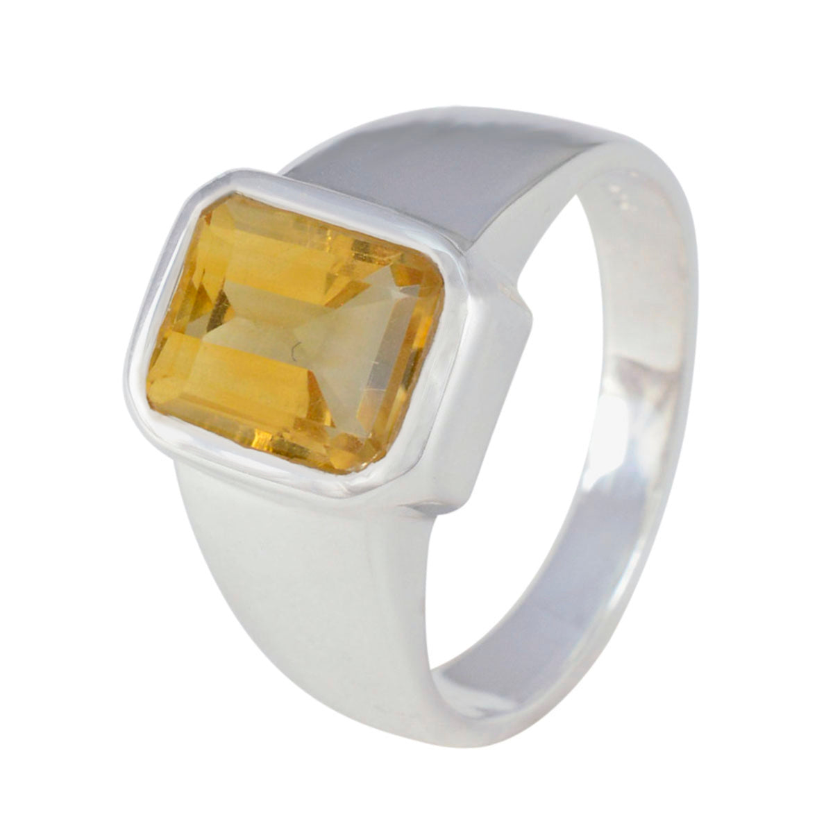 Citrine Solitaire Egyptian Sterling Silver Yellow Gemstones Eye catching Modern Ring Jewelry