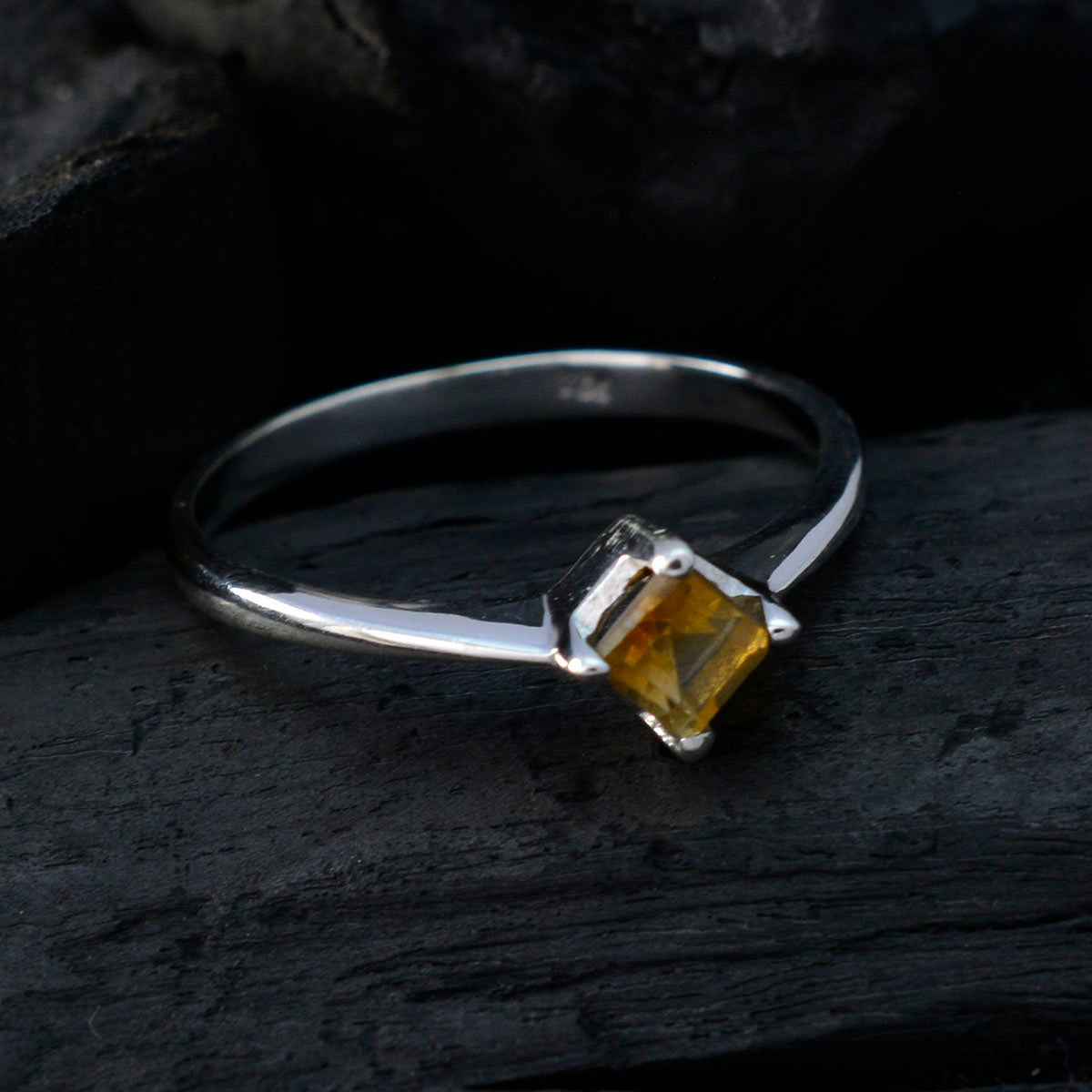 Citrine Solitaire Korean Sterling Silver Yellow Gems Delicate Romantic Ring Jewelry