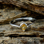 Citrine Solitaire Korean Sterling Silver Yellow Gems Delicate Romantic Ring Jewelry