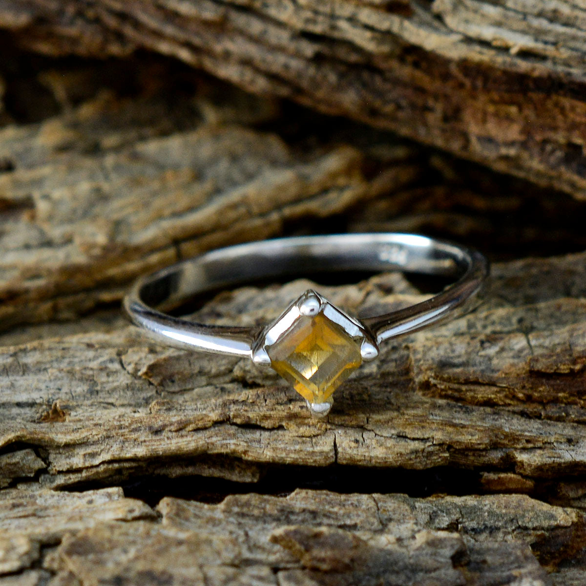 Citrine Solitaire Korean Sterling Silver Yellow Gems Delicate Romantic Ring Jewelry