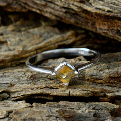 Citrine Solitaire Korean Sterling Silver Yellow Gems Delicate Romantic Ring Jewelry