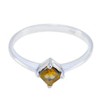 Citrine Solitaire Korean Sterling Silver Yellow Gems Delicate Romantic Ring Jewelry