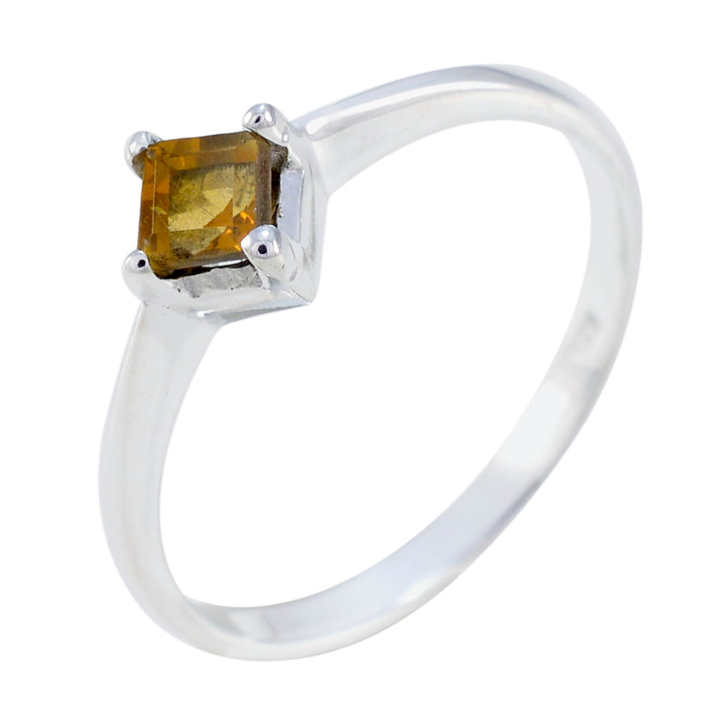 Citrine Solitaire Korean Sterling Silver Yellow Gems Delicate Romantic Ring Jewelry