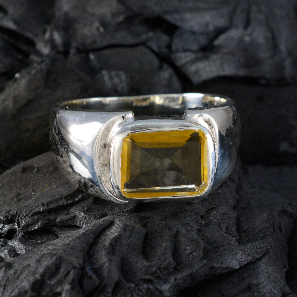 Citrine Solitaire Egyptian 92.5 Silver Yellow Gemstone Essential  Contemporary Ring Jewellery