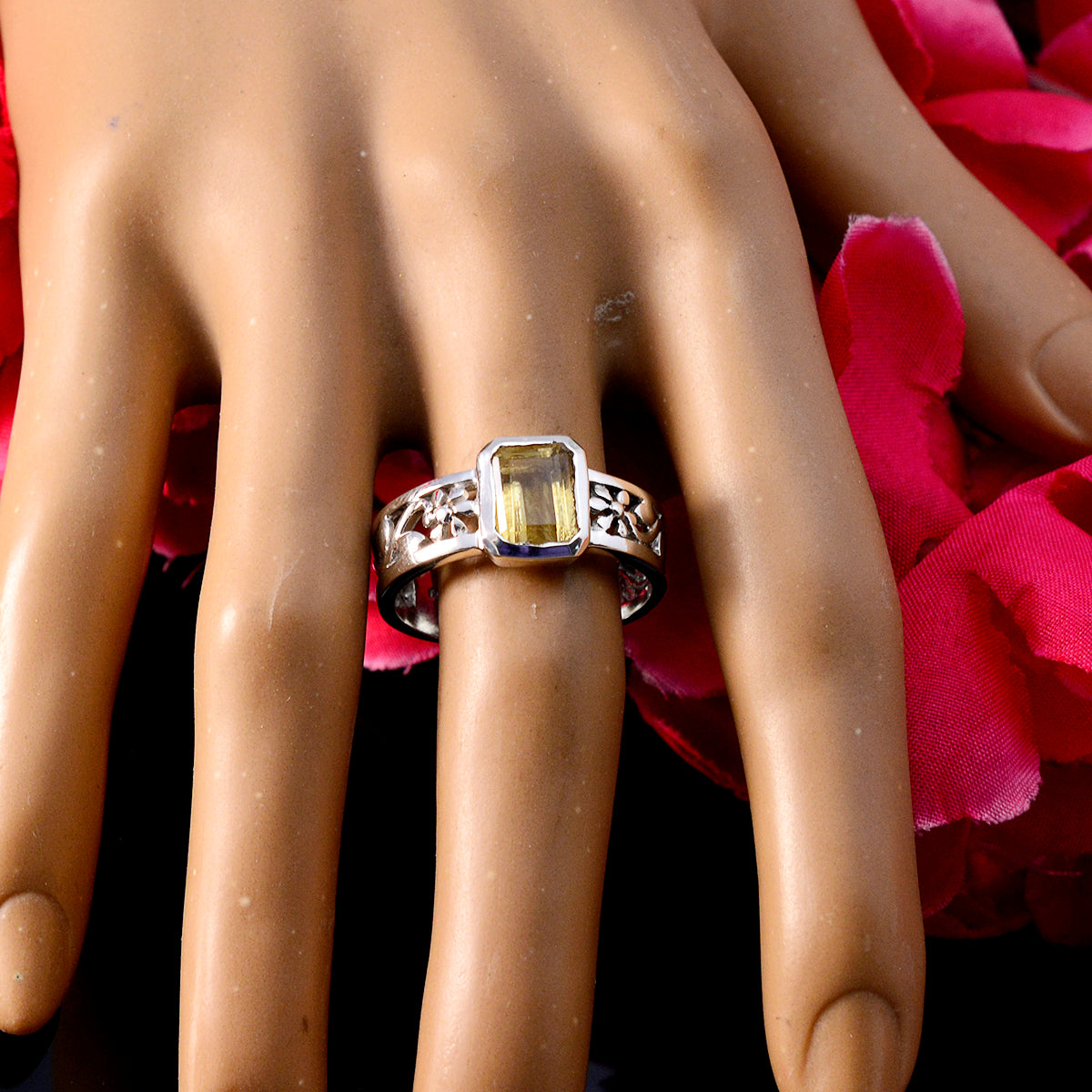 Citrine Solitaire Spanish 925 Sterling Silver Yellow Gemstone Classic Filigree Ring Jewelry