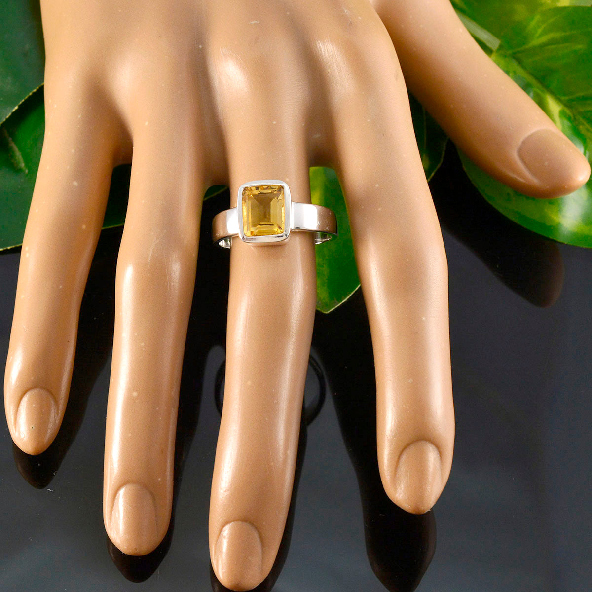 Citrine Solitaire German Silver Yellow Gems Slim Boho Ring Jewelry