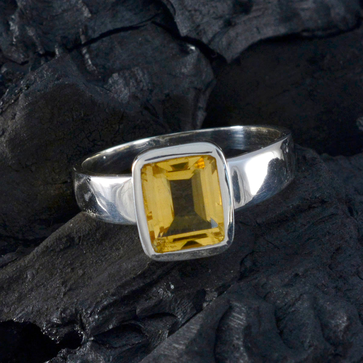 Citrine Solitaire German Silver Yellow Gems Slim Boho Ring Jewelry